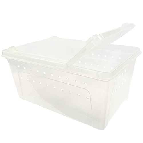 Happy Habitat - Ventilated Enclosure & Breeder Box - for Live Feeder Insects, Reptiles, Amphibians & Other Small Pets - Durable Plastic Portable Terrarium (Medium) - size: Medium