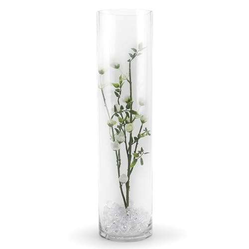 WGVI Quality Thick Weighted Tall Clear Cylinder Glass Vases, 4" W x 16" H, Flower Arrangement Floating Candle Holders Wedding Centerpieces Event Floral Container Accent Home Decor, 1 Piece - size: 4"x16"H