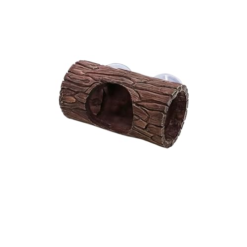 Reddish Brown Tree Hole Reptile Hideout, Resin Hollow Log Tunnel with Suction Cups, Terrarium Hiding & Climbing Decor for Bearded Dragon, Betta, Turtle, Guppy, Salamander(Reddish-Brown Tree Hole) - color: Reddish-brown tree hole