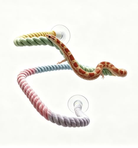 Gradient Cotton Rope Bendable Climbing Vine with Suction Cups, Flexible Twisted Bird Perch & Reptile Decor for Parakeet Cockatiel Parrot Ball Python Corn Snake Lizard Gecko