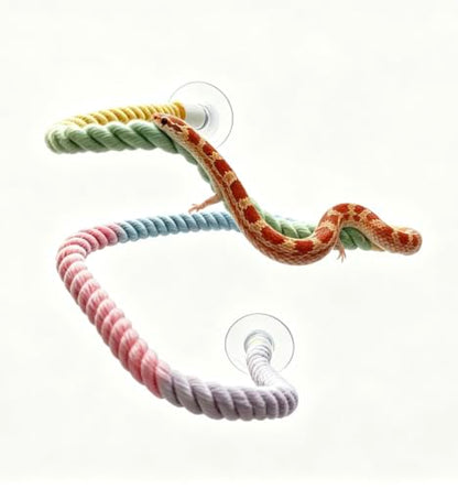 Gradient Cotton Rope Bendable Climbing Vine with Suction Cups, Flexible Twisted Bird Perch & Reptile Decor for Parakeet Cockatiel Parrot Ball Python Corn Snake Lizard Gecko