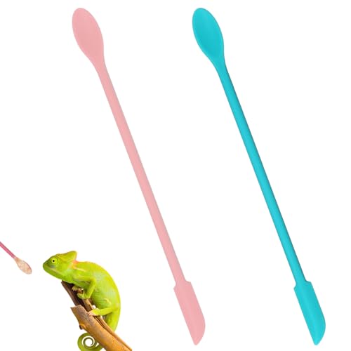 2 Pcs Reptile Spoon, Crested Gecko Food Mixing Spoon Long Handle Feeding Tool Crested Gecko Tank Accessories for Lizard Gargoyle Bearded Dragon