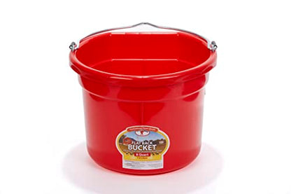 Little Giant® Flat Back Plastic Animal Feed Bucket | Animal Water and Feed Bucket with Metal Handle | 8 Quarts | Red - color: Red
