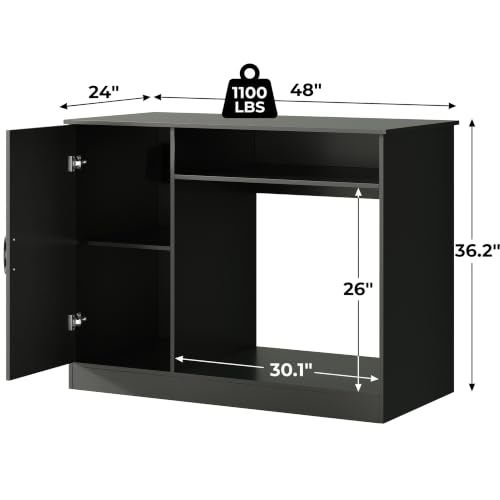 Herture 120 Gallon Reptile Tank Stand,48 X 24 for 120 Gallon Reptile Tank | with Storage Cabinet, Outlet Power, Adjustable Shelf, Double Terrarium Stand for Bearded Dragon Snake FEED001B Black