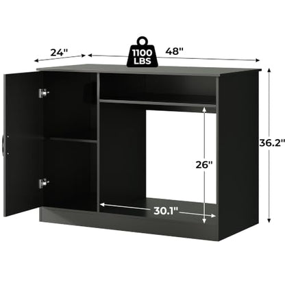 Herture 120 Gallon Reptile Tank Stand,48 X 24 for 120 Gallon Reptile Tank | with Storage Cabinet, Outlet Power, Adjustable Shelf, Double Terrarium Stand for Bearded Dragon Snake FEED001B Black