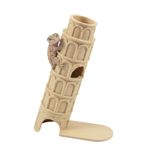 Reptile Climbing Branch Habitat Decor Lizard Basking Platform and Hideout 3D Printed Leaning Tower of Pisa for Leopard Gecko, Bearded Dragon, Snake, and Small Amphibians
