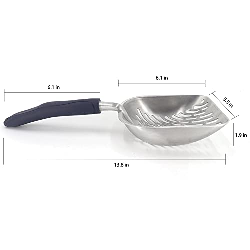 Non-Stick Metal Cat Litter Scoop with Long Handle, Solid Aluminum Alloy Deep Shovel, Kitten Pooper Lifter Scoop with Hole, Durable Kitty Litter Box Scooper Poop Sifter (Dark)