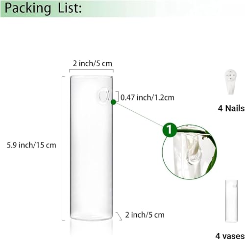 Terrarium Hanging Glass Wall Planters Air Plant Holders Round Glass Plant Pots Containers for Hydroponics Plants, Succulents, Herbs, Flowers (Cylinder 4pcs)