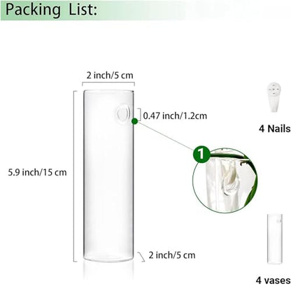 Terrarium Hanging Glass Wall Planters Air Plant Holders Round Glass Plant Pots Containers for Hydroponics Plants, Succulents, Herbs, Flowers (Cylinder 4pcs)
