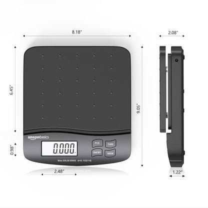 Amazon Basics Digital Postal Shipping Scale with Tare Function, AC Adapter, 65 lb Capacity, 0.1 oz Readability, LCD Display, Black - size: 65 pound