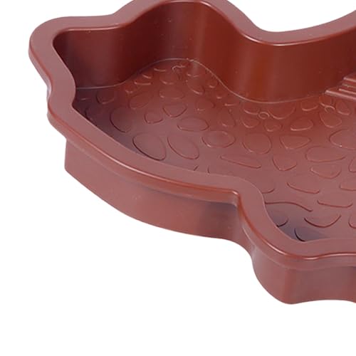 Reptile Bathing Pool with Ramp, Turtle Water Dish and Feeding Basin for Aquarium Habitat Decor, Brown