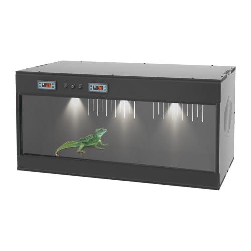 PVC Reptile Enclosure, 31.5x15.75x15.75 inch Dual Temperature Control Reptile Terrarium with Glass Sliding Door & Intelligent Thermostat, Reptiles Tank Lounge Habitat for Gecko Lizard Turtle (Black)