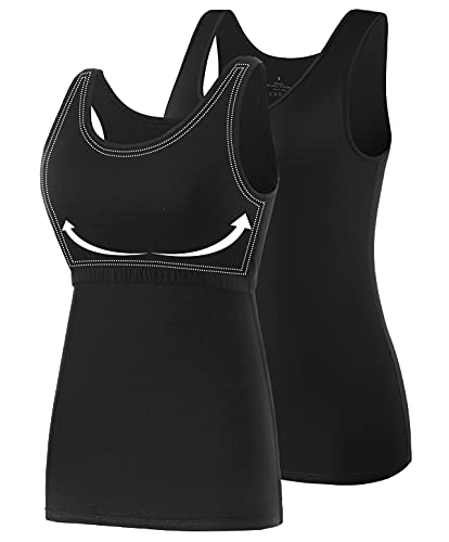 AMVELOP Tank Tops for Women Built in Bra Cotton Shelf Bra Tanks Layering Undershirts 2-3 Pack - color: 2 Pack-black Black, size: X-Large