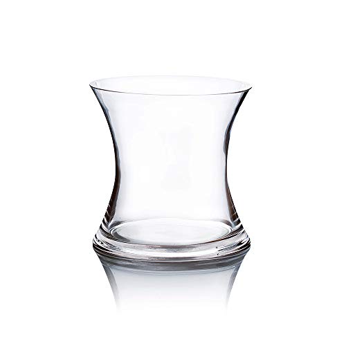 WGV Unique Bouquet Vase, 7" W, 7" H, Clear Short Hurricane Concaved Neiman Glass Floral Container, Home Wedding Event Decor, 1 Piece (VHV0707) - size: Concaved 7"H