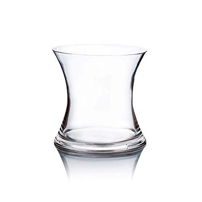 WGV Unique Bouquet Vase, 7" W, 7" H, Clear Short Hurricane Concaved Neiman Glass Floral Container, Home Wedding Event Decor, 1 Piece (VHV0707) - size: Concaved 7"H