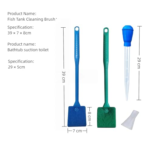 Fish Tank Cleaning Tool and Manual Fish Tank Water Exchanger Dropper, Aquarium Double-Sided Sponge Brush, Algae Scraper With Long Handle Scrubber (M)
