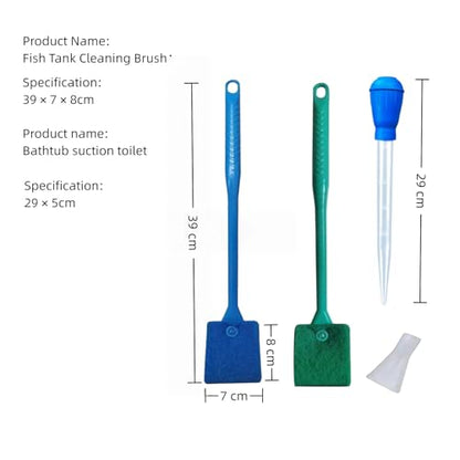 Fish Tank Cleaning Tool and Manual Fish Tank Water Exchanger Dropper, Aquarium Double-Sided Sponge Brush, Algae Scraper With Long Handle Scrubber (M)