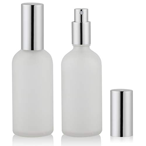 Empty Frosted Glass Spray Bottle 3.4oz, 2 Pack | Perfume Atomizer, Fine Mist - color: Silver Frosted