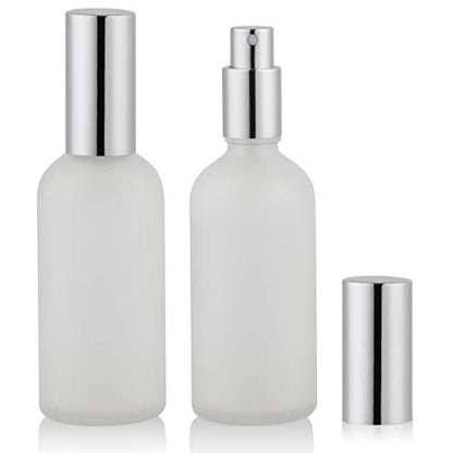 Empty Frosted Glass Spray Bottle 3.4oz, 2 Pack | Perfume Atomizer, Fine Mist - color: Silver Frosted