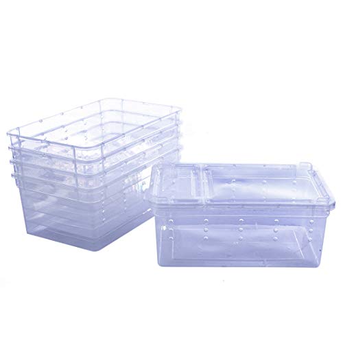 Breeding Box 5pcs, Petforu Worm Dish Reptile Feeding Box Food Container Small Size (Transparent White S)