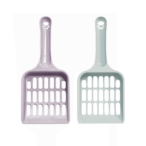2 Pcs Cat Litter Scoop, Strong Cat Poop Scoop, Plastic Cat Litter Tray Scoop, Poop Scoop Cat Litter, Pooper Scooper Cat Handy Sand Sifter Poop Sieve Cleaning Tool Cat Scoop Set, (Blue and Purple)