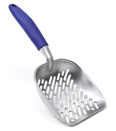 Cat Litter Scoop, Large Long Handle Kitty Metal Scooper, Heavy Duty Aluminum Deep Sifter, Ergonomic Non-Slip Grip, Rustproof Durable Poop Cleaner for Cat Litter Box - color: Blue, size: Large