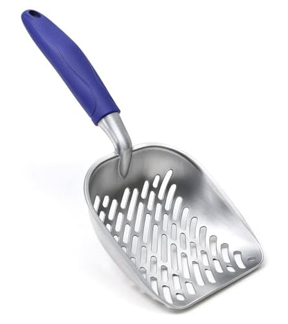 Cat Litter Scoop, Large Long Handle Kitty Metal Scooper, Heavy Duty Aluminum Deep Sifter, Ergonomic Non-Slip Grip, Rustproof Durable Poop Cleaner for Cat Litter Box - color: Blue, size: Large