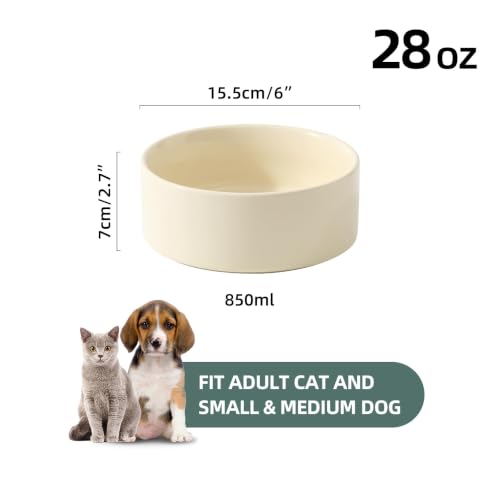 Havniva Cat Bowls Set of Two, 6.1” Ceramic Cat Food and Water Bowls | Cat Food Bowls Whisker Friendly, Non-Slip Base, Food-Grade Ceramic, Wide Opening, Dishwasher Safe, Cat Bowls for Indoor Cats - color: Light Yellow, size: 2 Bowls - 6.1"