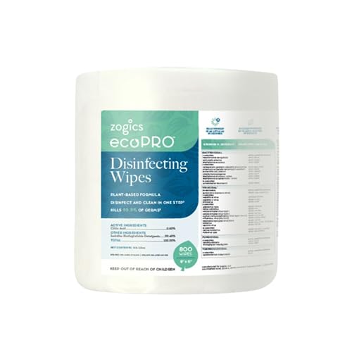 Zogics EcoPro Compostable Disinfecting Wipes, 800 Wipe Roll | EPA registered, Plant-based citric acid disinfectant, compostable - size: 800 Count (Pack of 1)