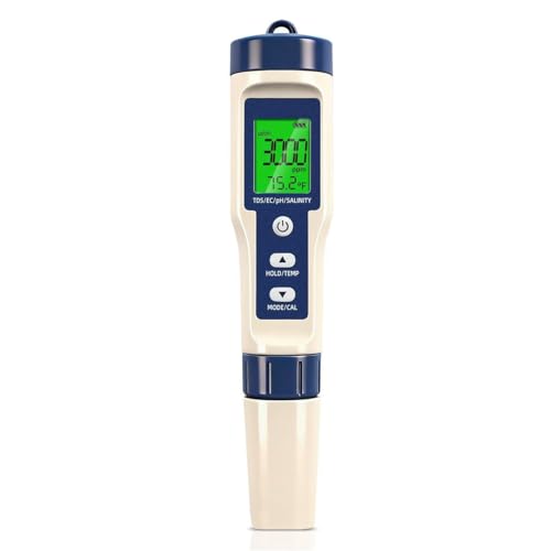 Pool Salt Tester & PH Meter - 5-in-1 Digital TDS Meter for Salinity PH Temp and EC, 0.01 High Accuracy, Swimming Pool, Hydroponics, Aquarium, Hot Tub, PPM Meter for Pool, Drinking Water, Wine