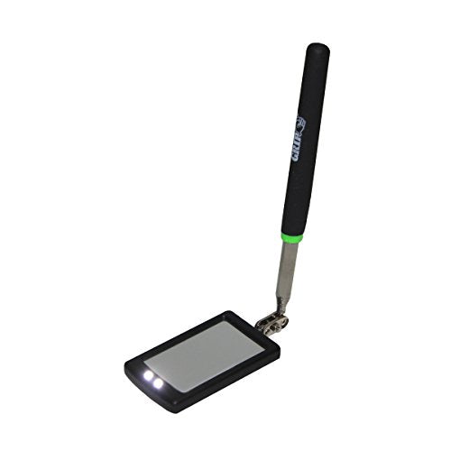 GRIP Telescopic LED Inspection Mirror - Extends 11" to 34" - Stainless Steel - Twin LED Lights - 2.5" x 1.5" Dual Ball Joint Mirror - Machinery, Automotive - Home, Garage, Workshop
