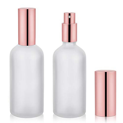 Small Glass Spray Bottle, 3.4oz, 2 Pack | Perfume Atomizer, Fine Mist - color: Rose Gold Frosted