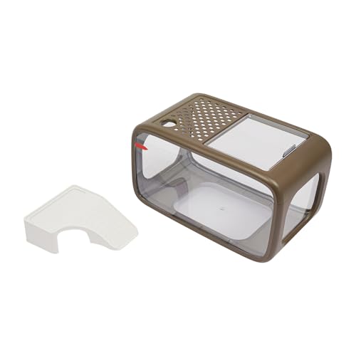 Desktop Fish Tank, 3.2Gal Small Betta Fish & Turtle Tanks, Aquarium Bowl with Detachable Basking Platform, Multi-Functional Areas Aquascape Tanks for Fish Terrapin Frog Shrimp Crab (Brown) - color: Brown