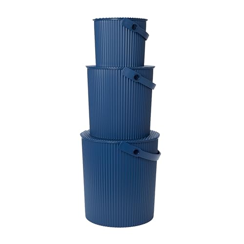 Hachiman Bucket Set of 3 | Hands-Free Filling, Easy to Stack and Store, Indoor Outdoor Use - color: Navy, size: Set of 3