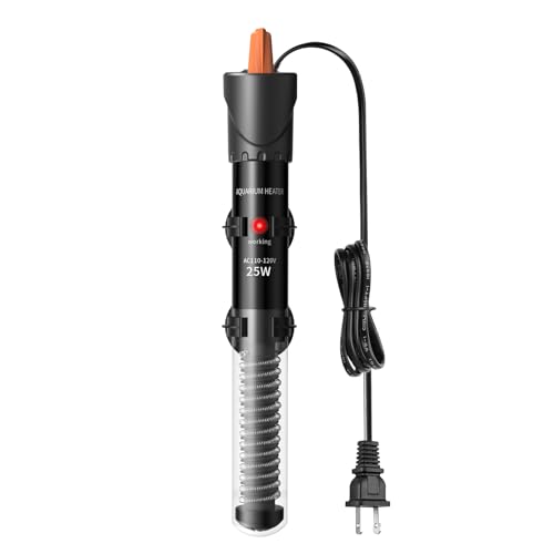 HiTauing Aquarium Heater 25W, Adjustable Knob Fish Tank Heater with 2 Powerful Suction Cups, Submersible Betta/Turtle Tank Heater for Freshwater and Saltwater Tanks