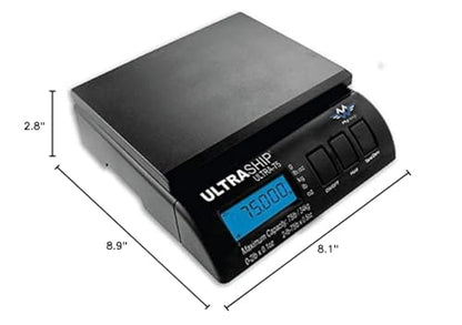 Ultraship 75 Lb Electronic Digital Shipping Postal Kitchen Scale | Tare and hold functions, removable display, letter tube and envelope holders, AC adapter not included