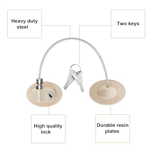 Hotop 4 Pack Cabinet Locks with Keys Refrigerator Fridge Locks Replacement with Steel Wire Self Adhesive Child and Baby Proofing Safety for File Drawers Deep Freezer Doors Latch(Light Brown) - color: Light Brown