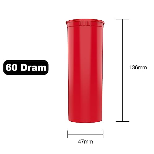 60 Dram CR Plastic Packaging Pop Top Containers - Child Resistant Travel Holder Vial Bottles - 75 qty (Red) - color: Red