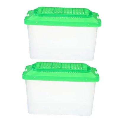 Healifty 2pcs Portable Small Pet Terrarium and Fish Tank with Lid, Plastic Tortoise Tank Breeding Case, Medium Size Handheld Reptile Feeding Container for Turtle Travel and Small Pets