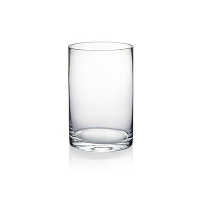 WGVI Quality Thick Weighted Clear Cylinder Glass Vases, 4" W x 6" H, Flower Arrangement Glass Candle Holders Wedding Centerpieces Terrarium Planter Floral Storage Container Pen Brush Holder, 1 Piece - size: 4"x6"H