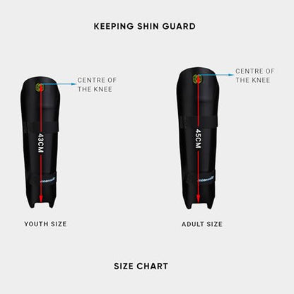moonwalkr Cricket Wicket Keeping Shin Guards Cricket Guard for Keeper's Height (4'5" - 6'6") Wicket Keeping Pads Super Slim Gear Comes with a 3-inch Strap - color: Black