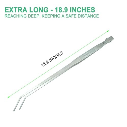 18.9 inch Aquarium Tweezers with Hanger, Extra Long Feeding Tongs, Stainless Steel Large Aquascape Tools for Fish Tank, Terrarium, Aquascaping, Reptile Snake (Curved) - size: 18.9inch, Curved