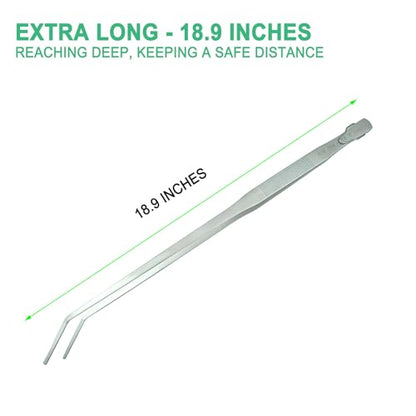 18.9 inch Aquarium Tweezers with Hanger, Extra Long Feeding Tongs, Stainless Steel Large Aquascape Tools for Fish Tank, Terrarium, Aquascaping, Reptile Snake (Curved) - size: 18.9inch, Curved