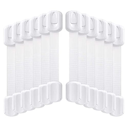 Socub 12 pack Child Safety Cabinets Strap Locks, Multi Use Latch with Strong Adhesive Pads, for Cabinets, Drawers, Oven, Toilet Seat, Fridge - size: 12 pack