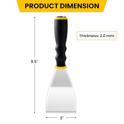 Mister Rui 3" Heavy Duty Bent Scraper, Hammer End with Pole Socket | 3" stainless bent scraper, curved blade. Anti-slip rubber handle. Hammer end fits pole. For paint removal & floor cleaning - color: Yellow
