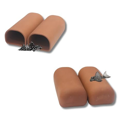 2 pc Oval-Shaped Fish cave,Hide Away Caves for Plecos, (Dark Red-Size M)