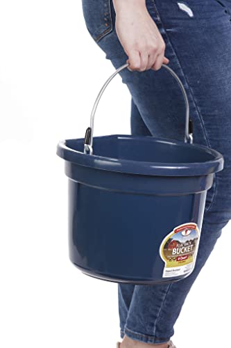 Little Giant® Flat Back Plastic Animal Feed Bucket | Animal Water and Feed Bucket with Metal Handle | 8 Quarts | Navy - color: Navy