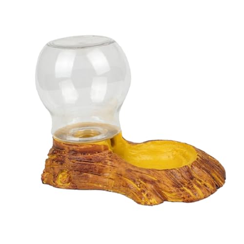 HEMOTON Automatic Reptile Water Feeder with Smooth Surface Resin Bowl, Wood Texture Design, Tasteless Material, for Lizards and Tortoises in Terrarium Water Drinking Fountain