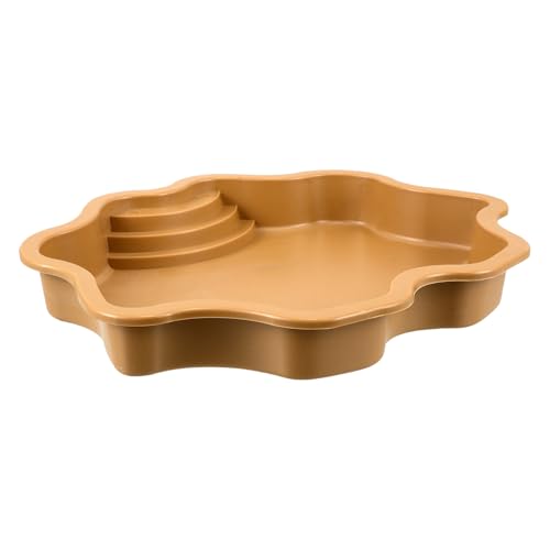 Artibetter Reptile Food Bowl and Turtle Soaking Tray Plastic Basin with Ramp for Amphibians and Lizards Brown Yellow Pet Bathing Pool for Turtle and Gecko Habitat
