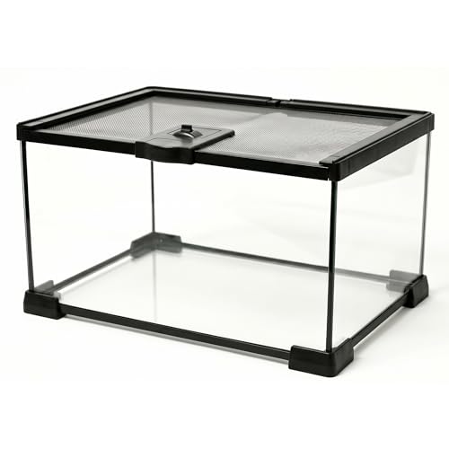 12x8x6 Reptile Enclosure, Glass Terrarium for Geckos, Lizards | Clear glass enclosure for leopard geckos, lizards, frogs, snails & isopods. Easy assembly with escape-proof locking lid.